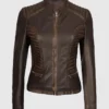 Womens Cafe Racer Brown Leather Jacket