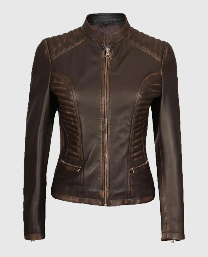 Womens Cafe Racer Brown Leather Jacket