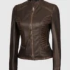 Womens Cafe Racer Brown Leather Jacket