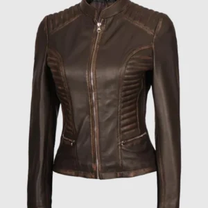 Womens Cafe Racer Brown Leather Jacket