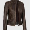Womens Cafe Racer Brown Leather Jacket