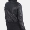 Women's Fancy Leather Black Bomber Jacket - Image 4