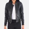 Women's Fancy Leather Black Bomber Jacket