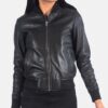 Women's Fancy Leather Black Bomber Jacket - Image 2
