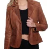Womens Fashion Designer Leather Coat Tan Brown - Image 2