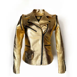 Women’s Golden Zipper Motorcycle Leather Jacket