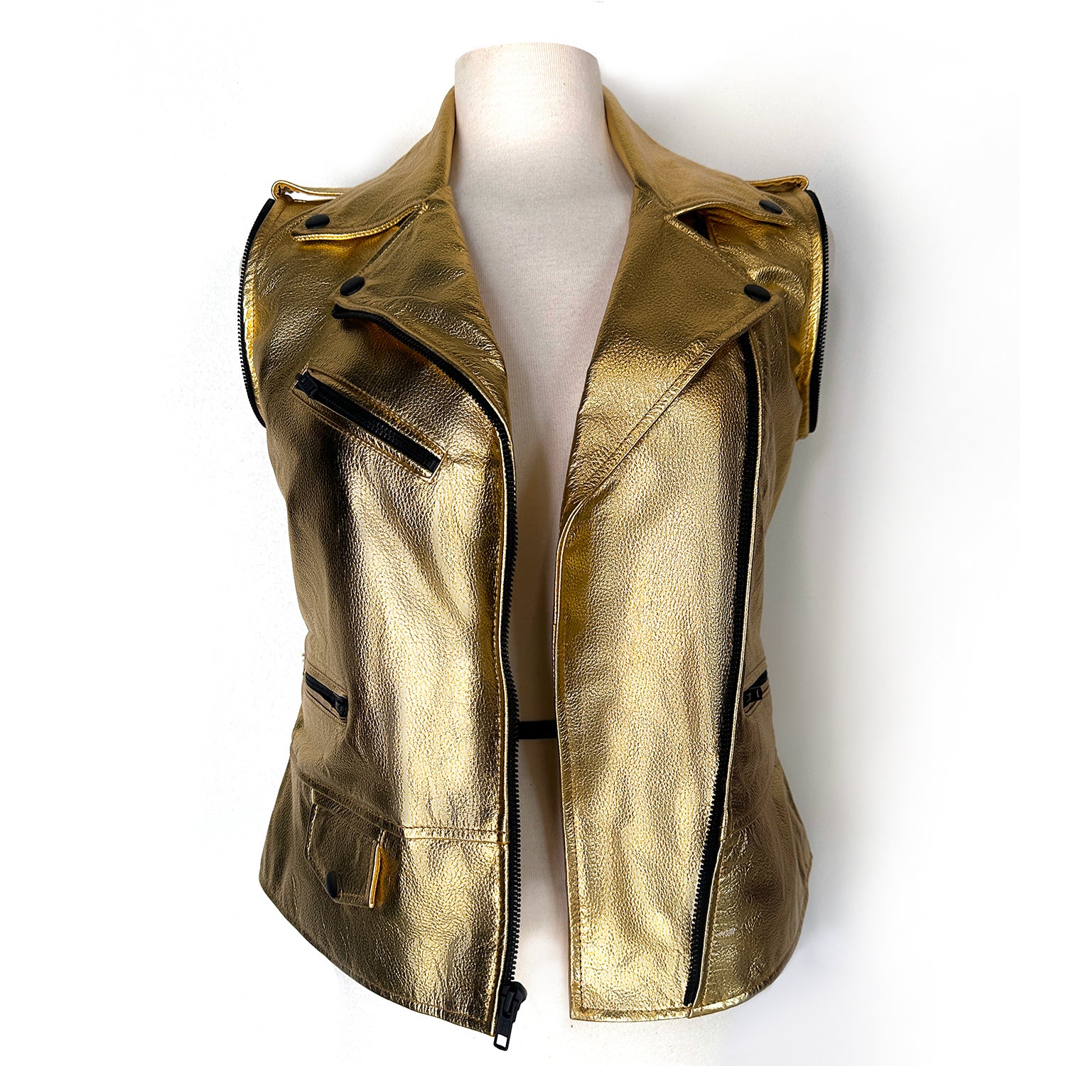Women's Golden Zipper Motorcycle Leather Jacket
