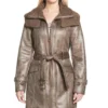 Women's Mid-Length Shearling Duster Trench Coat