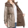 Women's Mid-Length Shearling Duster Trench Coat