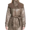 Women's Mid-Length Shearling Duster Trench Coat