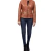 Womens Slim Fit Waxed Leather Jacket Tan Brown Orange - Image 4