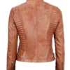 Womens Slim Fit Waxed Leather Jacket Tan Brown Orange - Image 3