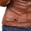 Womens Slim Fit Waxed Leather Jacket Tan Brown Orange - Image 2