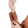 Womens Slim Fit Waxed Leather Jacket Tan Brown Orange - Image 8