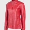 Womens Cafe Racer Leather Motorcycle Jacket Red