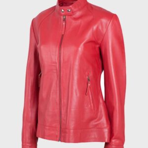 Womens Cafe Racer Leather Motorcycle Jacket Red