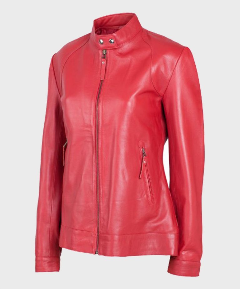 Womens Cafe Racer Leather Motorcycle Jacket Red