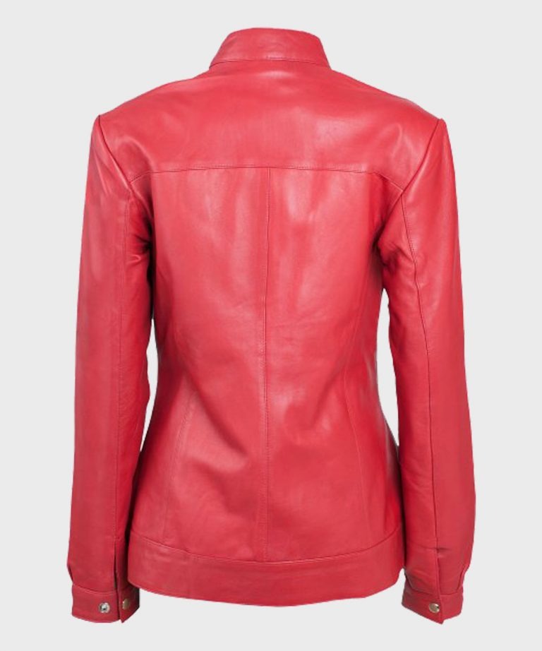 Womens Cafe Racer Leather Motorcycle Jacket Red