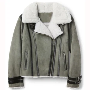 Women’s Shearling Grey Motorcycle Leather Jacket