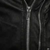 Womens Waxed Sheepskin Leather Biker Jacket Black - Image 3