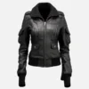 Women’s Black Fitted Leather Bomber Jacket
