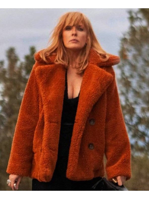 Kelly Reilly Yellowstone Orange Shearling Coat