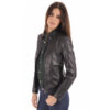 Womens Slim Fit Sheepskin Leather Biker Jacket Black