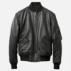 Mens Black Leather Bomber Jacket