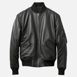 Mens Black Leather Bomber Jacket