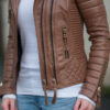 Womens Boda Style Quilted Leather Biker Jacket Brown - Image 7
