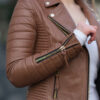 Womens Boda Style Quilted Leather Biker Jacket Brown - Image 6