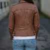 Womens Boda Style Quilted Leather Biker Jacket Brown - Image 5