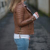 Womens Boda Style Quilted Leather Biker Jacket Brown - Image 4