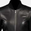 Women's Black Bomber Leather Jacket - Image 2