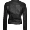 Womens Cafe Racer Leather Motorcycle Jacket Black - Image 2