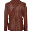 Womens Fashion Designer Waxed Leather Jacket Brown
