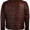 Men's Padded Brown Leather Biker Jacket