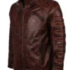 dark brown padded mens fashion leather jacket menswear