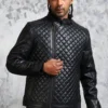 diamond quilted jacket black leather