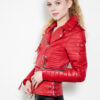 Elina Motorcycle Red Quilted Jacket Women - Image 12