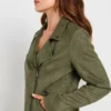 Women's Army Green Motorcycle Faux Suede Jacket