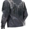 Mens Bones & Braids Black Fringed Leather Jacket