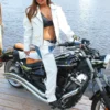 Womens White Motorcycle Leather Jacket - Image 4