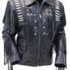 Mens Bones & Braids Black Fringed Leather Jacket - Image 3