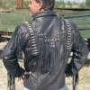 Mens Bones & Braids Black Fringed Leather Jacket - Image 2