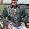 Mens Bones & Braids Black Fringed Leather Jacket