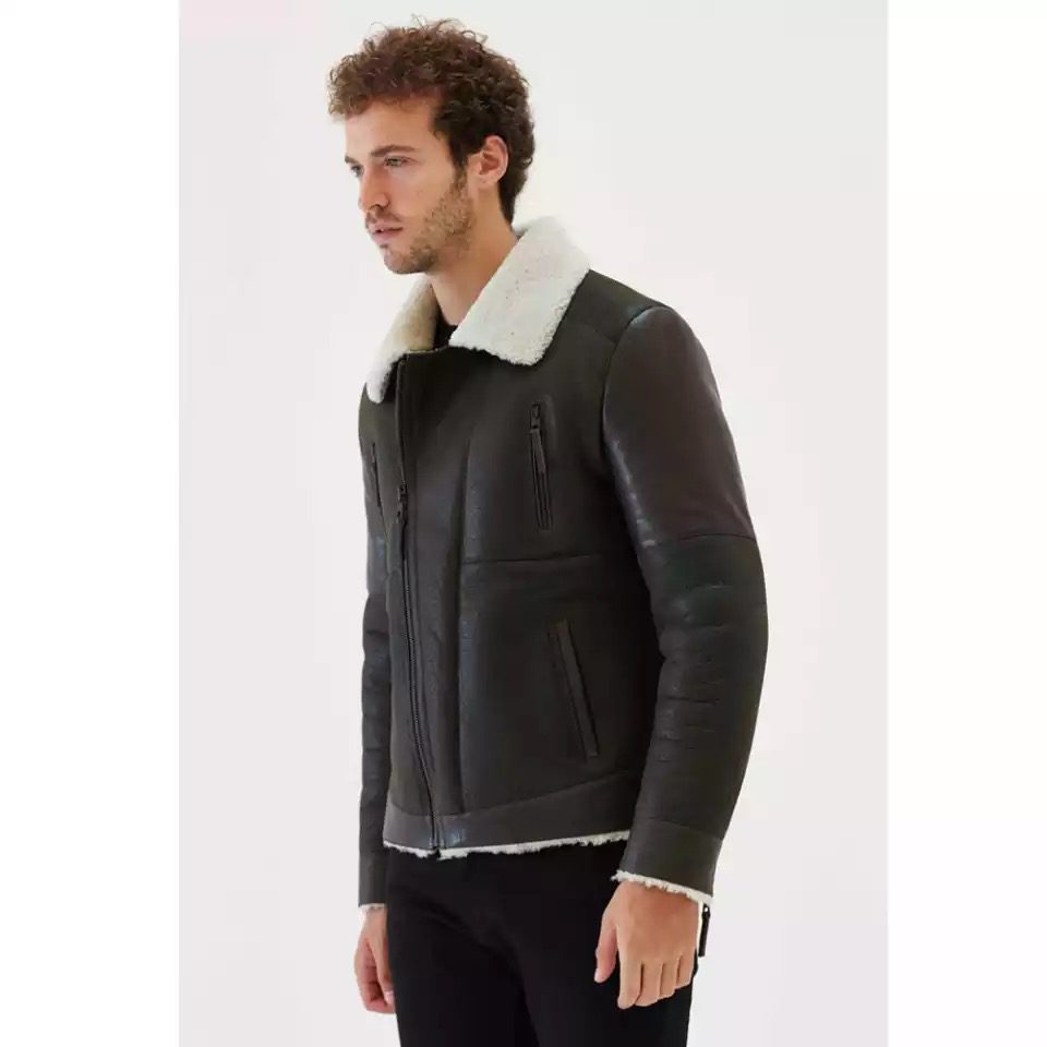 Mens Sheepskin Bomber Leather Jacket