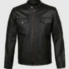 Men's 4 Pockets Black Leather Jacket