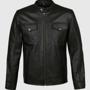 Men's 4 Pockets Black Leather Jacket