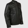 Men's 4 Pockets Black Leather Jacket